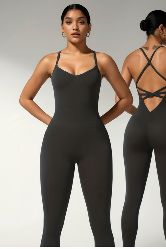 AKTIVE Aura Sculpt Jumpsuit – Interlocking Cross-Back